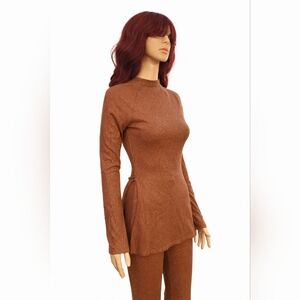 Fashion Nova 2 Piece Lounge Set Brown Long Sleeve Size Small